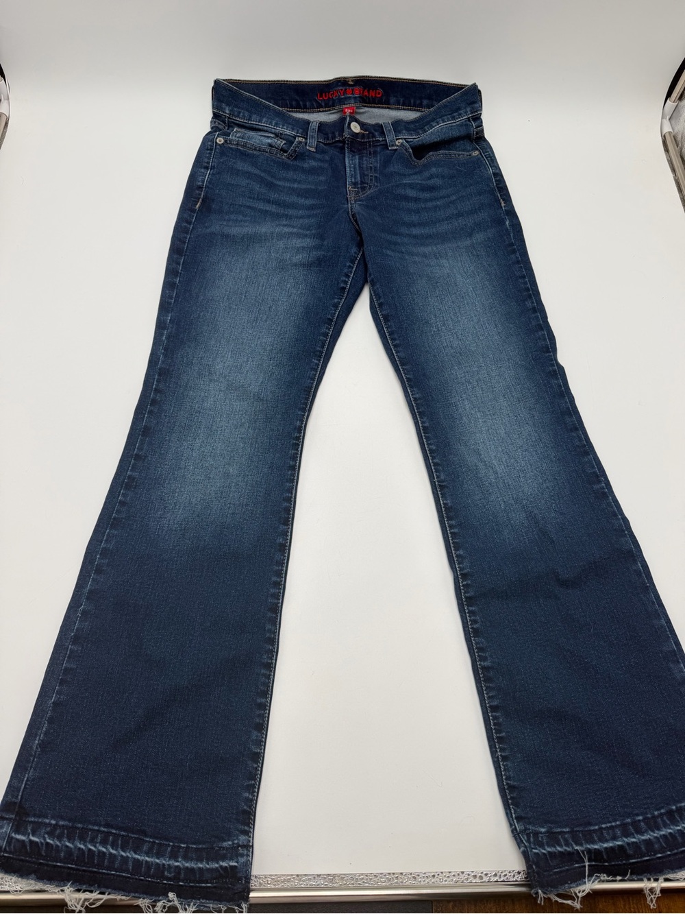 Lucky Brand Sweet N Boot Jeans Womens 8/29 Flare Raw Hem Dark Wash Boho